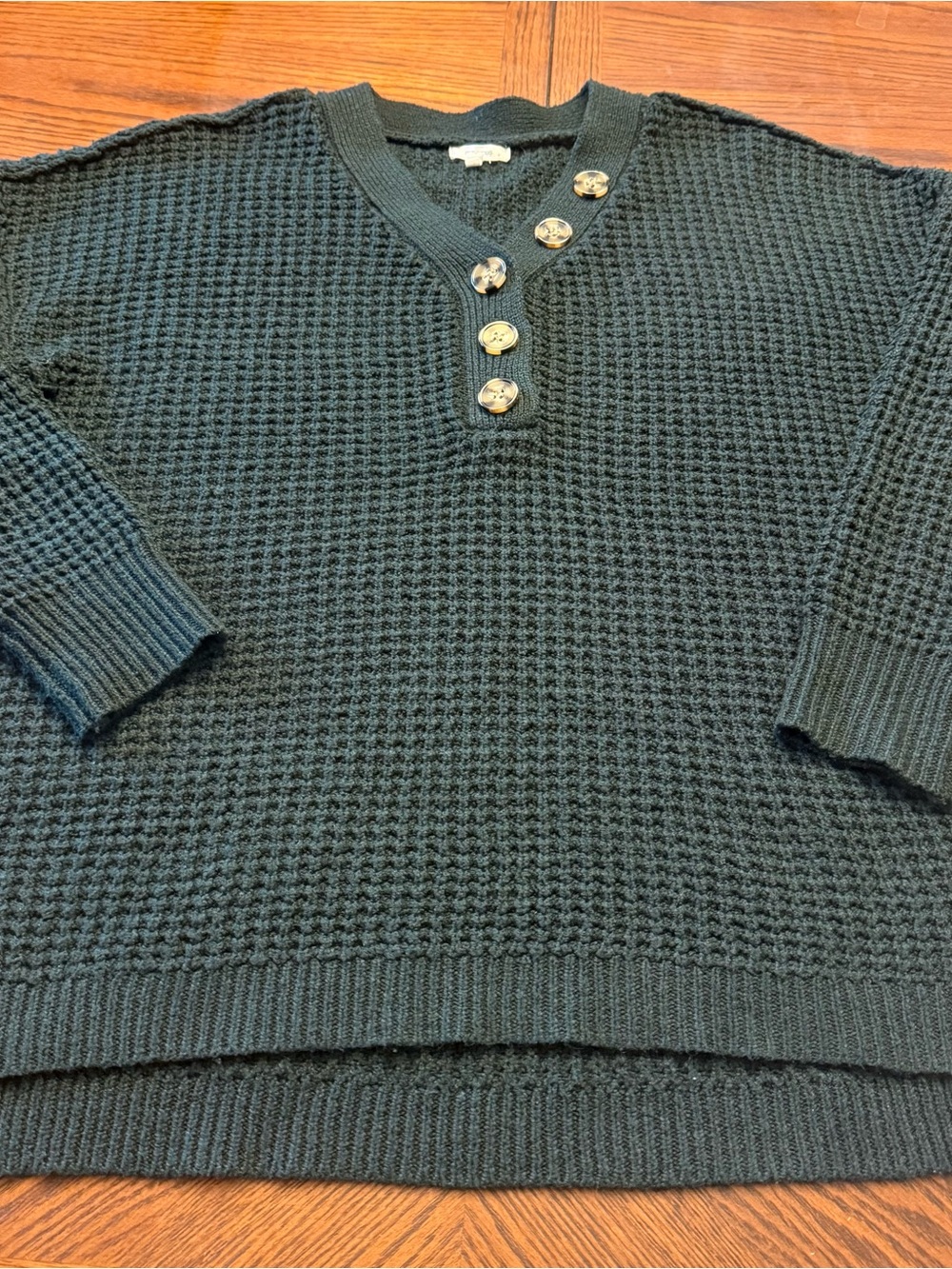 Maurices Oversized Waffle Henley Sweater Top - Green Women’s XL Buttons Comfy